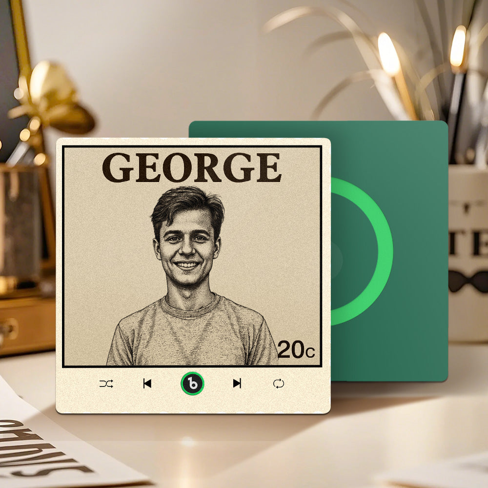 Frameless 4.0 Custom Vintage Stamp Music Fridge Magnet with Personalised Photo & Song