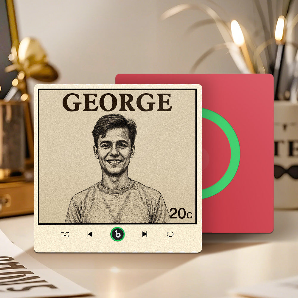 Frameless 4.0 Custom Vintage Stamp Music Fridge Magnet with Personalised Photo & Song