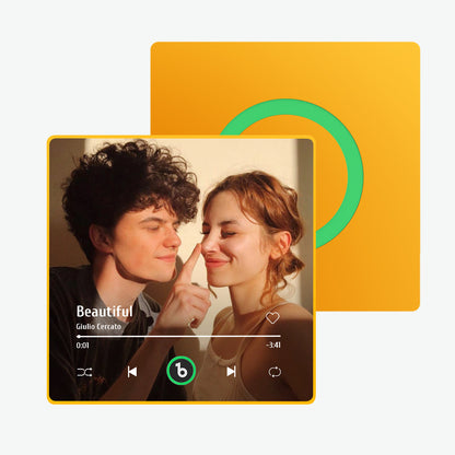 FridgeBeats personalised magnet displayed as a Valentine’s Day gift on a fridge – romantic singing fridge sticker with custom song