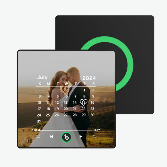 FridgeBeats framed personalised music fridge magnet with custom photo and mini calendar on acrylic — plays your chosen song, ideal personalised gift