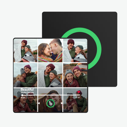 Multiple colour and photo options for FridgeBeats framed music magnets displayed on a magnetic board