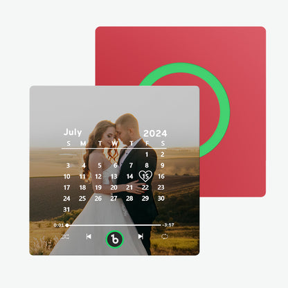 Detailed image of FridgeBeats 4.0 control buttons and durable acrylic face — frameless personalised photo magnet with clear audio playback