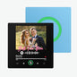Lifestyle shot of a personalised FridgeBeats singing magnet on a kitchen fridge playing a romantic song — ideal anniversary or Valentine’s Day gift