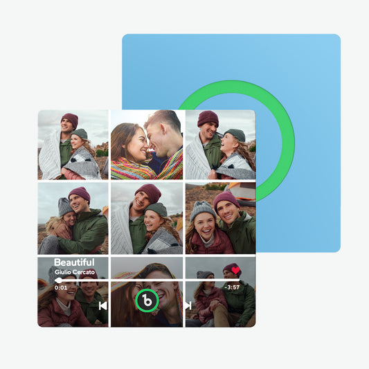 FridgeBeats frameless personalised music fridge magnet with high‑resolution couple photo on acrylic — custom singing fridge magnet and photo sticker gift for couples
