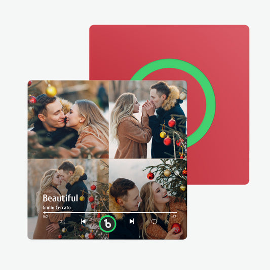 FridgeBeats frameless personalised music fridge magnet — colourful acrylic album-style face, playable album magnet that plays your chosen MP3, rechargeable and waterproof