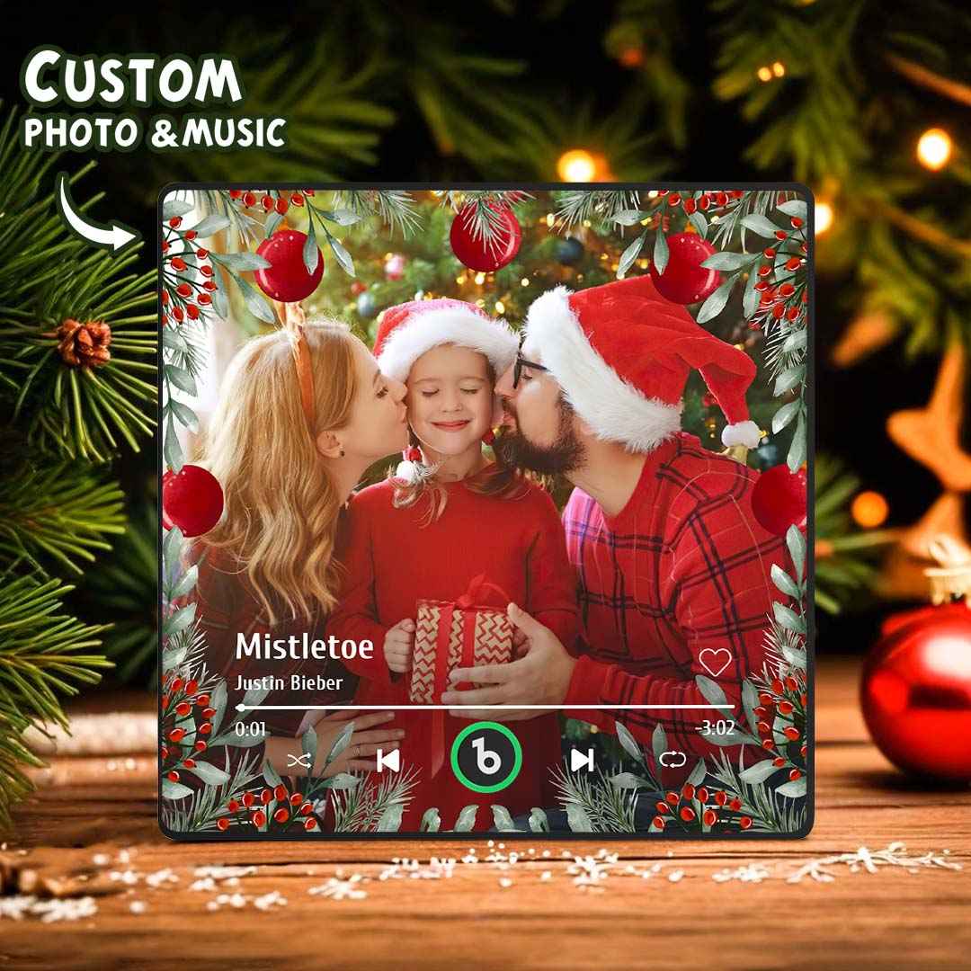 FridgeBeats Framed Personalized Family Photo Music Fridge Magnet Christmas Gifts for Family Custom Music Magnets Can Play Songs