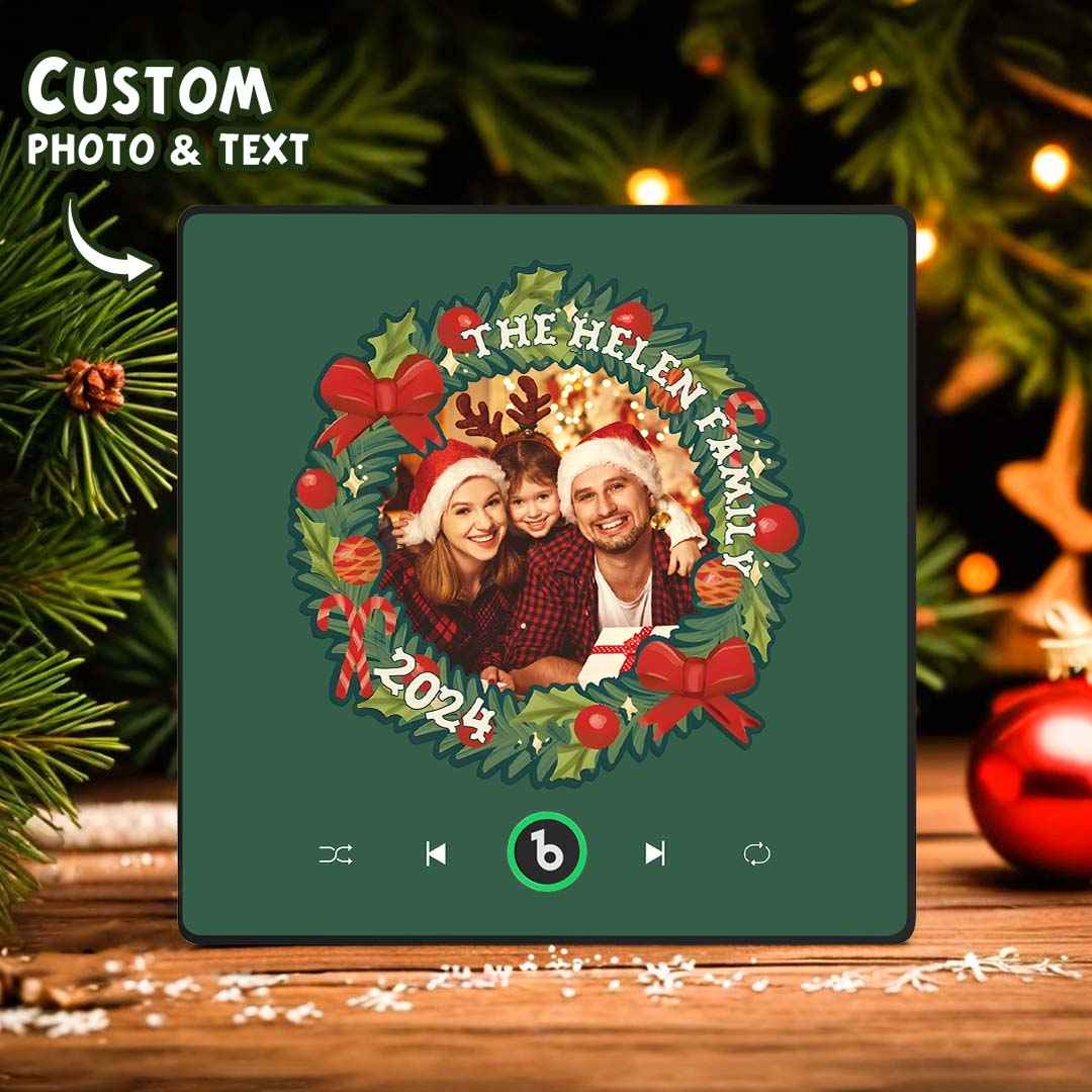 FridgeBeats Framed Personalized Christmas Wreath Family Photo Music Fridge Magnet Custom Music Magnets Can Play Songs Christmas Gifts