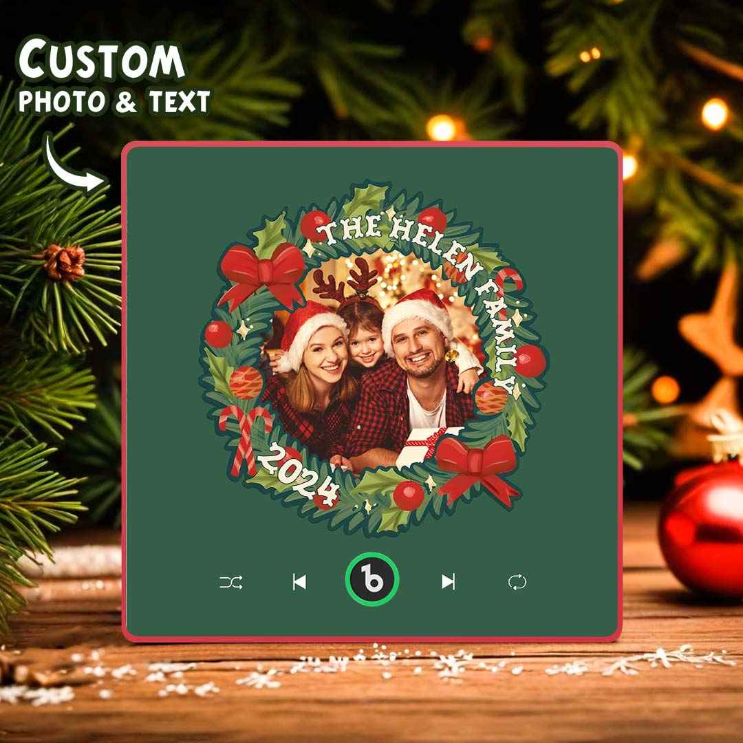 FridgeBeats Framed Personalized Christmas Wreath Family Photo Music Fridge Magnet Custom Music Magnets Can Play Songs Christmas Gifts