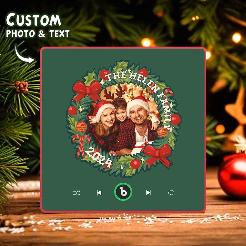 FridgeBeats Framed Personalized Christmas Wreath Family Photo Music Fridge Magnet Custom Music Magnets Can Play Songs Christmas Gifts