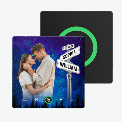 FridgeBeats Frameless 4.0 personalised singing fridge magnet — square acrylic photo magnet that plays your chosen song