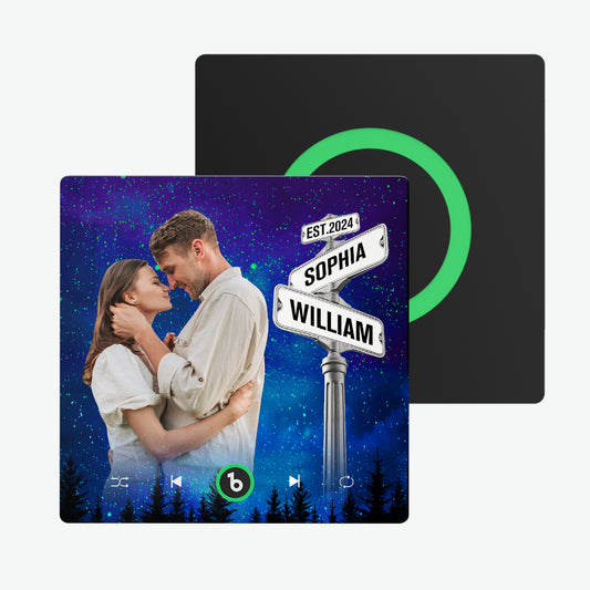 FridgeBeats Frameless 4.0 personalised singing fridge magnet — square acrylic photo magnet that plays your chosen song