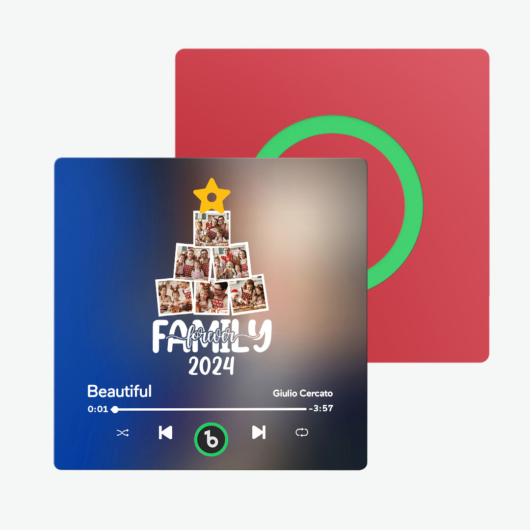 FridgeBeats personalised magnet with USB charging cable and gift-ready packaging — charges in ≈30 minutes for 4–6 hours playback