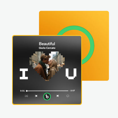 FridgeBeats gift presentation with acrylic framed photo magnet in branded packaging — a charming personalised music magnet present for birthdays