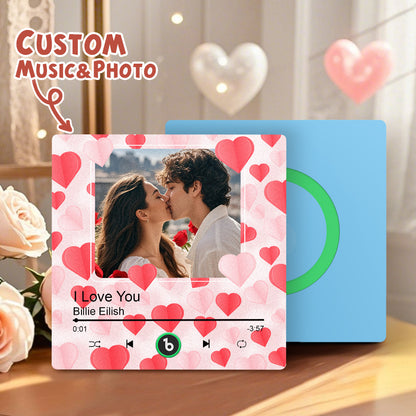 Custom Frameless Photo Music Fridge Magnet with Hearts - Valentine's Special 4.0 Upgrade