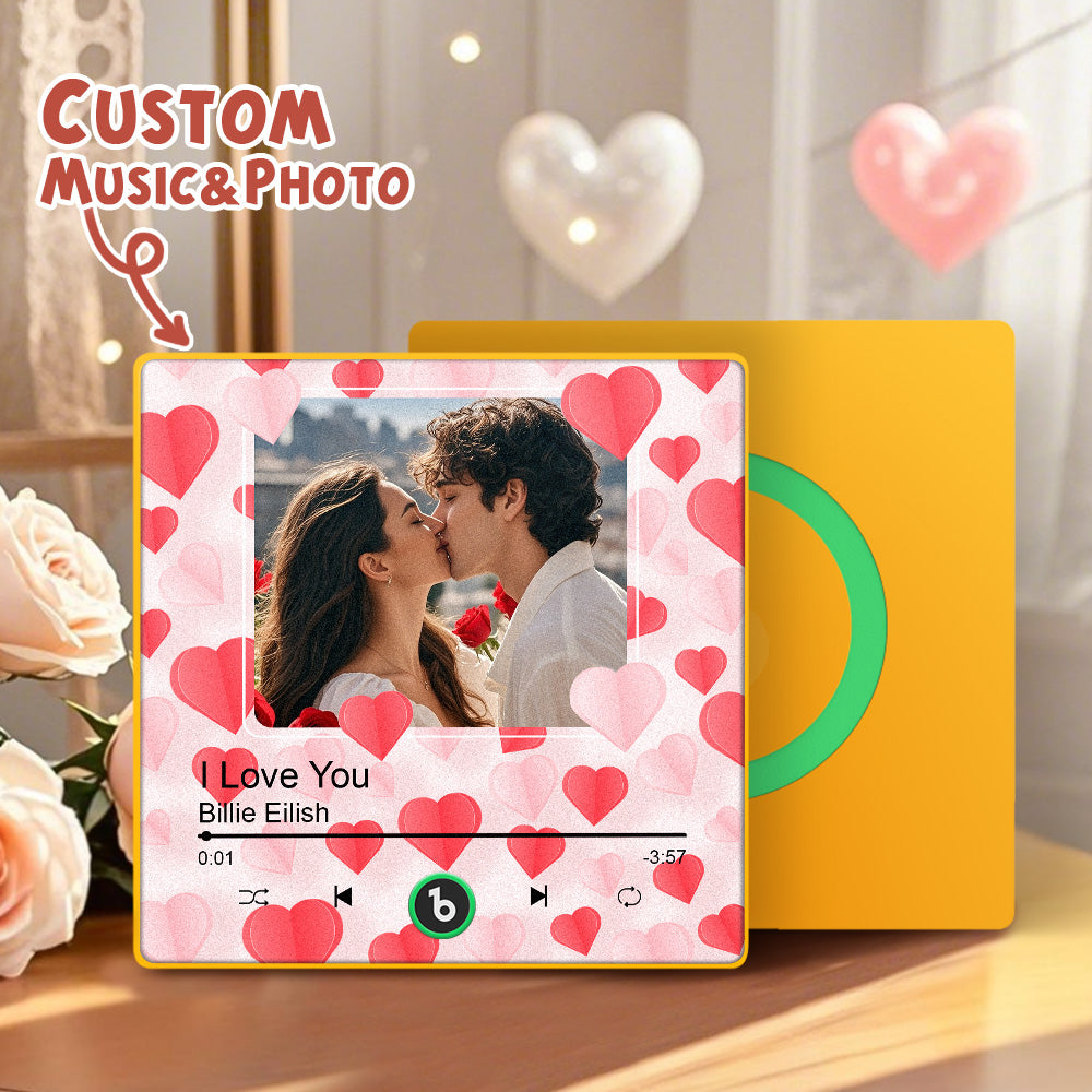 Customised Framed Music Fridge Magnet with Hearts - Personalised Valentine's Gift