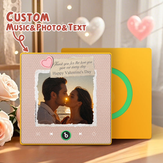 FridgeBeats Personalised Photo & Music Fridge Magnet Heart Frame 4.0 front view showing customised photo in colourful acrylic heart, 10cm personalised music magnet