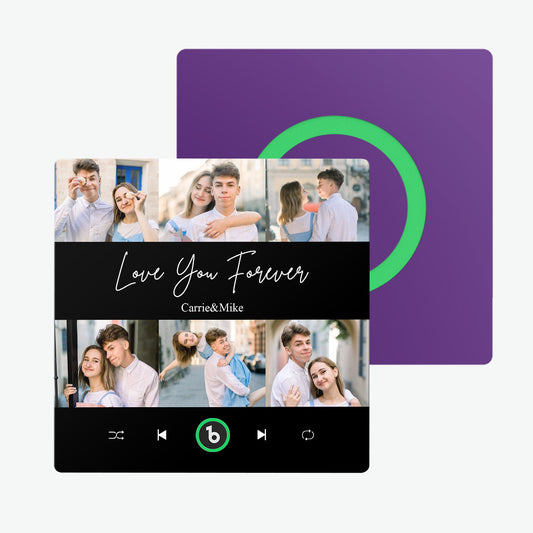 FridgeBeats frameless personalised photo & music fridge magnet with colourful album-style sticker — custom music fridge magnet, perfect Valentine’s Day gift