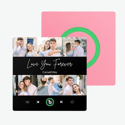 FridgeBeats frameless personalised photo & music fridge magnet with colourful album-style sticker — custom music fridge magnet, perfect Valentine’s Day gift