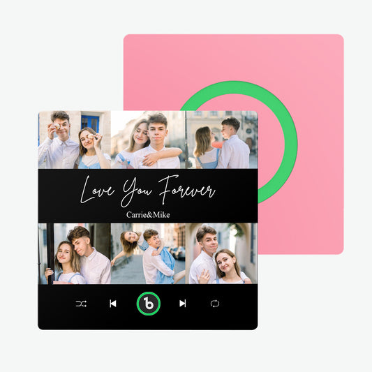 FridgeBeats frameless personalised photo & music fridge magnet with colourful album-style sticker — custom music fridge magnet, perfect Valentine’s Day gift