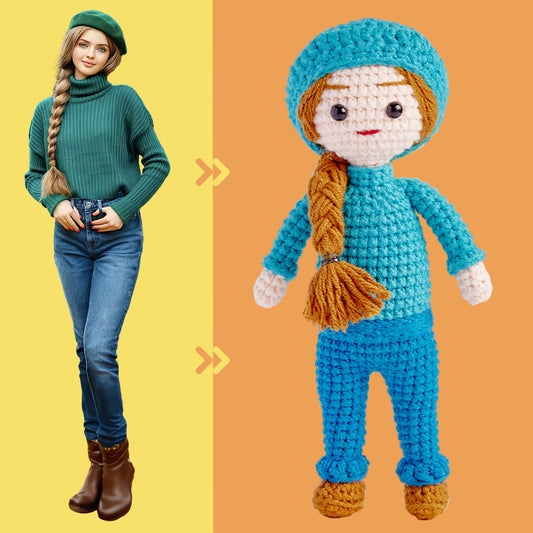 Custom crochet doll 10cm personalised handmade mini look-alike gift, handwoven miniature with detailed facial features and outfit