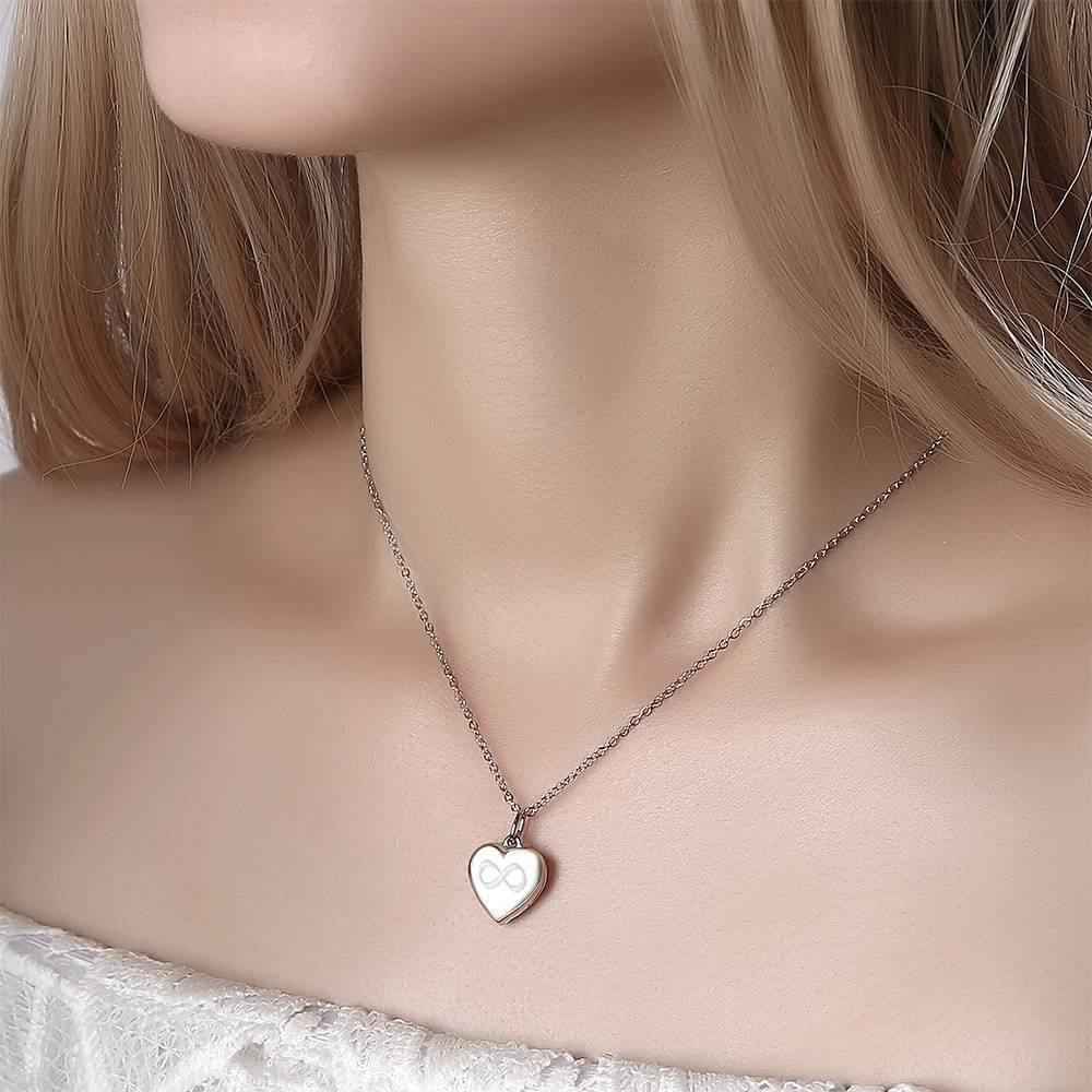 Inifinity Heart Engraved Photo Necklace Silver