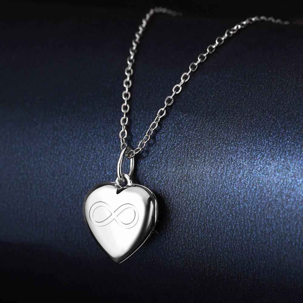 Inifinity Heart Engraved Photo Necklace Silver