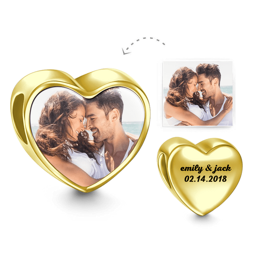 Personalised Engraved Heart Photo Charm in 14k Gold Plated Silver