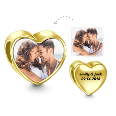 Personalised Engraved Heart Photo Charm in 14k Gold Plated Silver