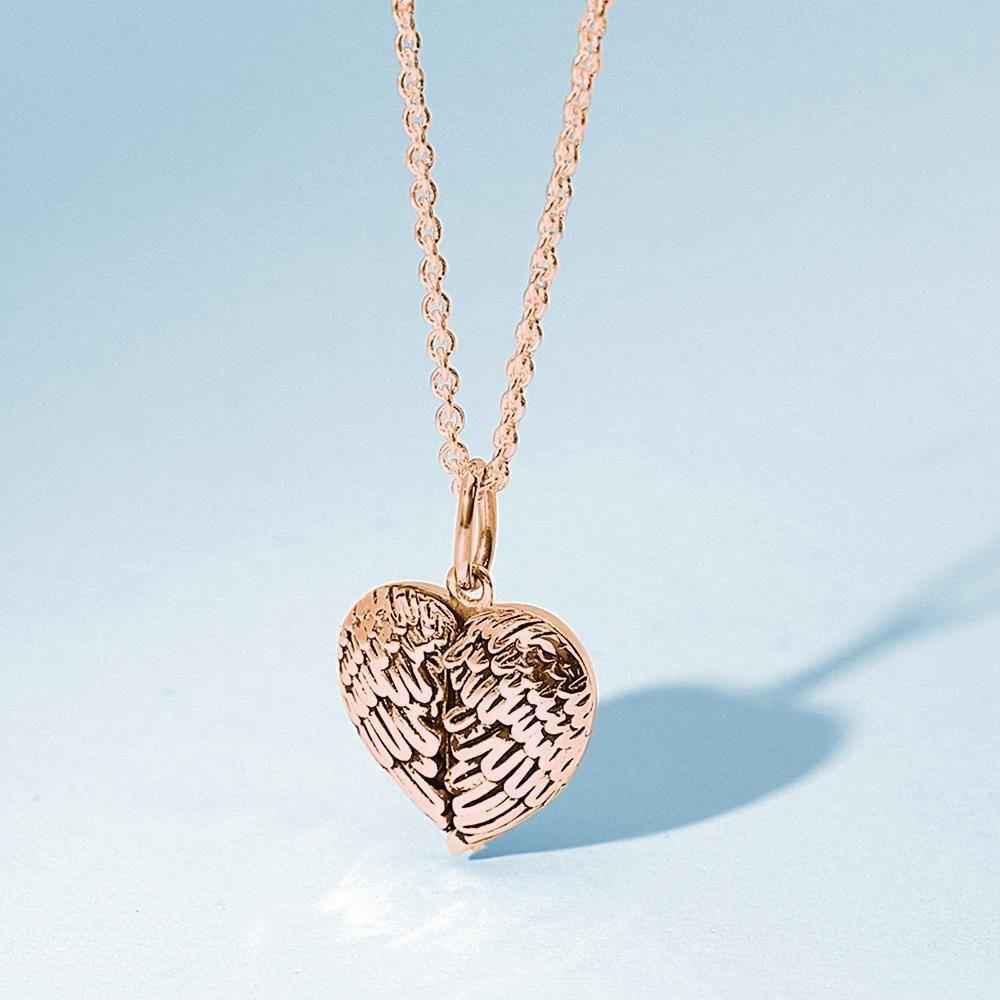 Cutsom Angel Wings Heart Locket Necklace	with Engraving