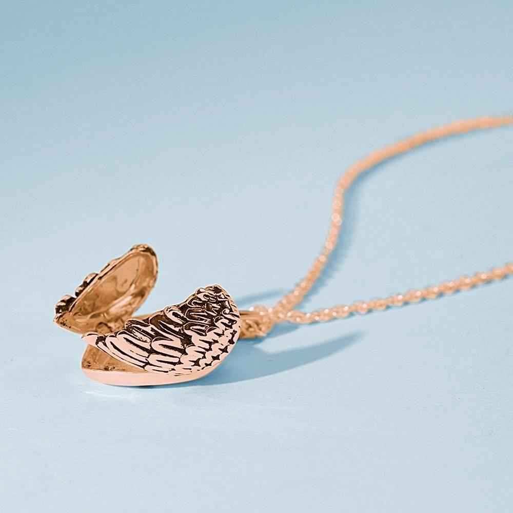 Cutsom Angel Wings Heart Locket Necklace	with Engraving