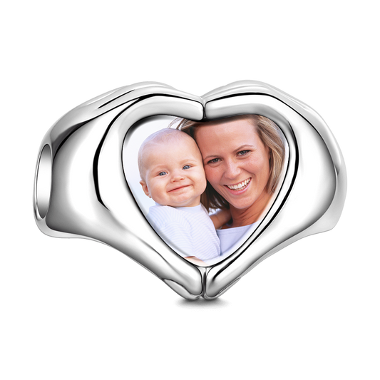 Personalised Finger Heart Photo Charm in S925 Sterling Silver