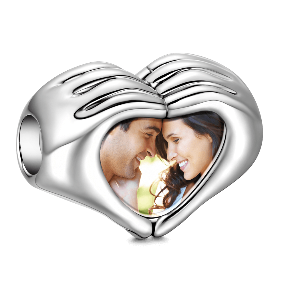 Personalised Finger Heart Photo Charm in S925 Sterling Silver