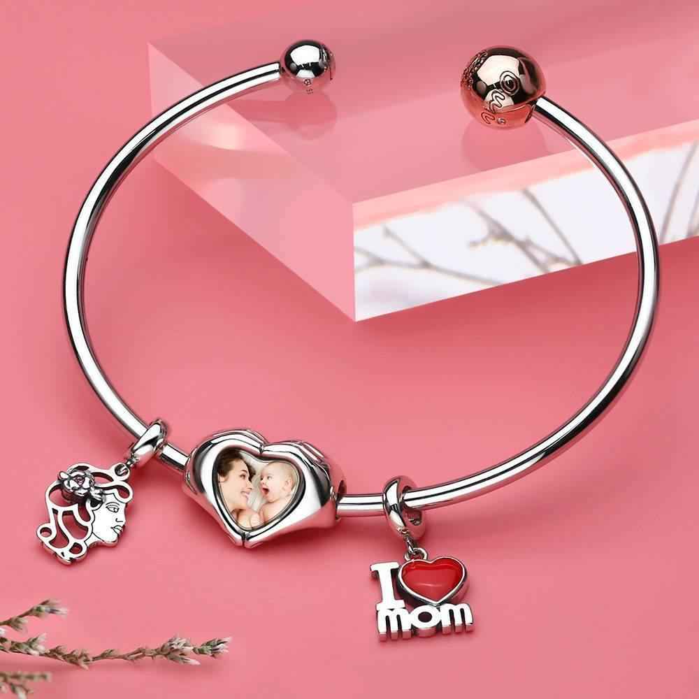 Custom Fingers Heart Photo Charm S925 Silver