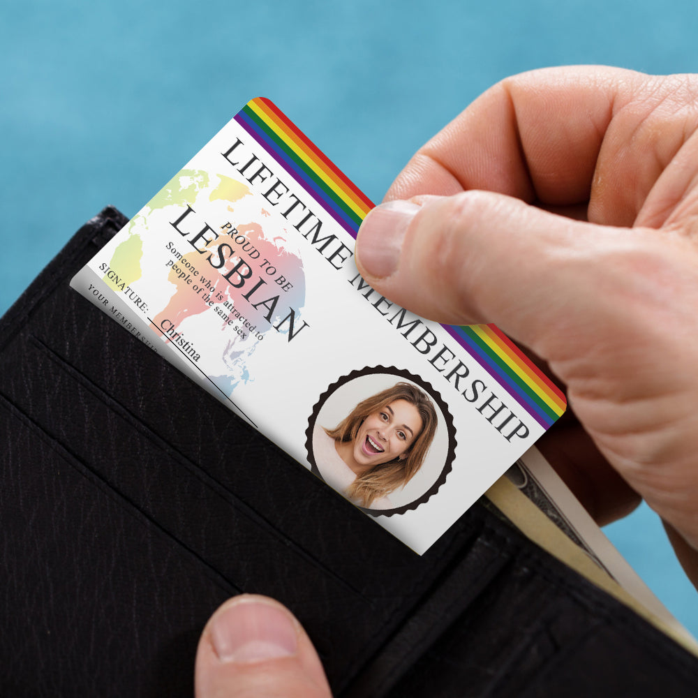 Group of personalised LGBT membership cards displayed as party favours and gifts for teens, men, women and non-binary friends – custom Pride keepsakes