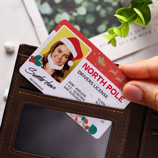 Personalised Christmas wallet photo card showing a high-resolution portrait — durable wallet insert print, ideal Christmas gift for him