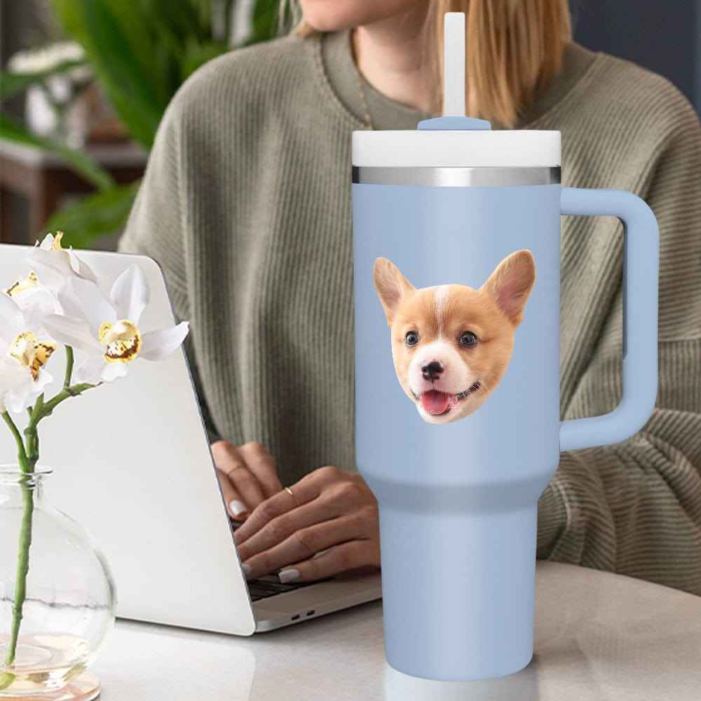 Custom Face 40oz Insulated Mug with Handle and Straw Stainless Steel Custom Travel Cup Gift for Family Friends Couples