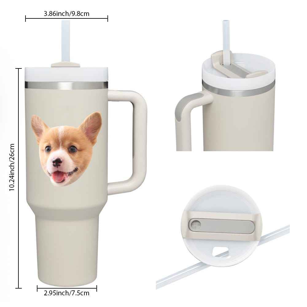 Custom Face 40oz Insulated Mug with Handle and Straw Stainless Steel Custom Travel Cup Gift for Family Friends Couples