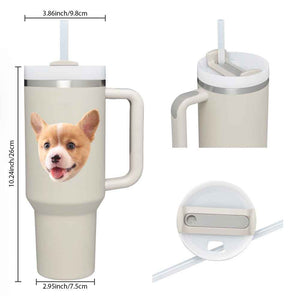 Custom Face 40oz Insulated Mug with Handle and Straw Stainless Steel Custom Travel Cup Gift for Family Friends Couples
