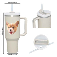 Custom Face 40oz Insulated Mug with Handle and Straw Stainless Steel Custom Travel Cup Gift for Family Friends Couples