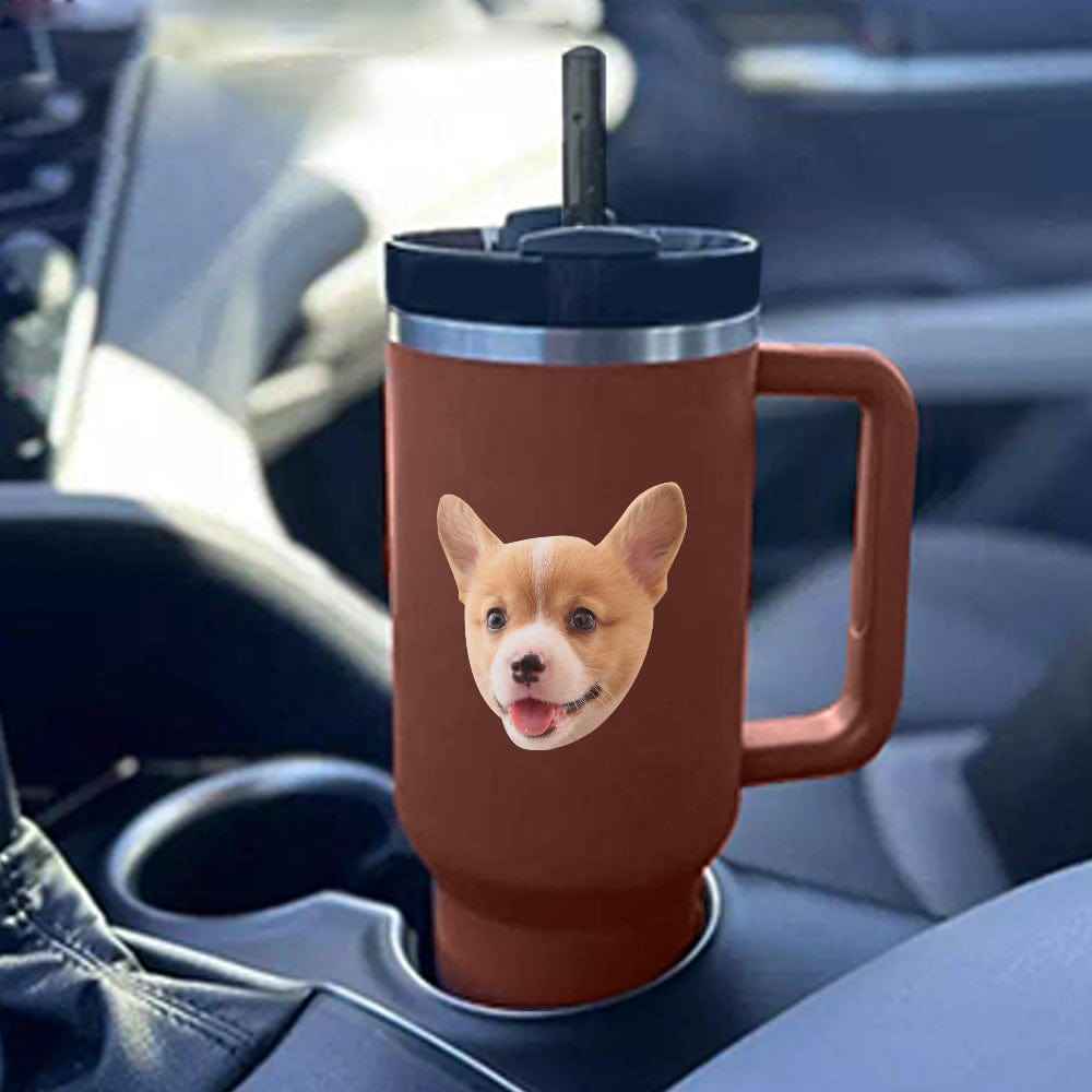 Custom Face 40oz Insulated Mug with Handle and Straw Stainless Steel Custom Travel Cup Gift for Family Friends Couples