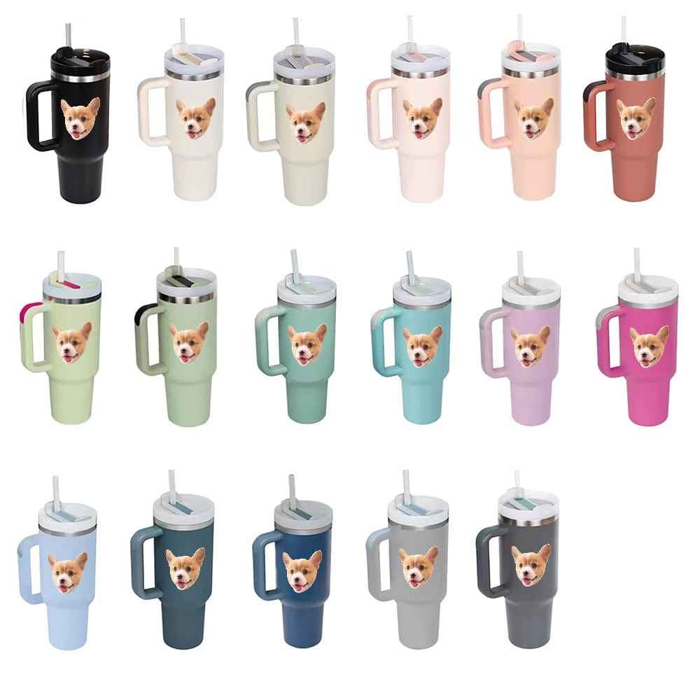 Custom Face 40oz Insulated Mug with Handle and Straw Stainless Steel Custom Travel Cup Gift for Family Friends Couples