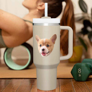 Custom Face 40oz Insulated Mug with Handle and Straw Stainless Steel Custom Travel Cup Gift for Family Friends Couples