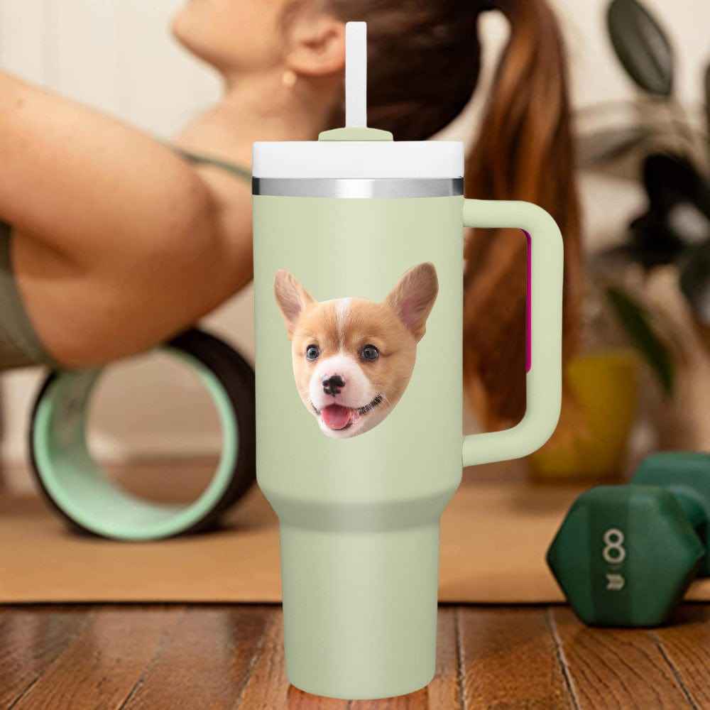 Custom Face 40oz Insulated Mug with Handle and Straw Stainless Steel Custom Travel Cup Gift for Family Friends Couples