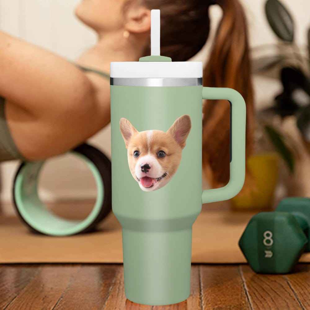 Custom Face 40oz Insulated Mug with Handle and Straw Stainless Steel Custom Travel Cup Gift for Family Friends Couples