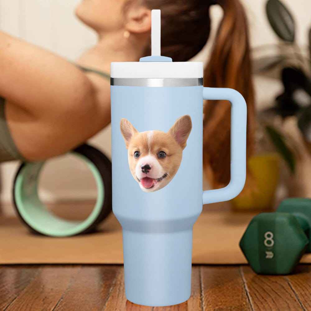 Custom Face 40oz Insulated Mug with Handle and Straw Stainless Steel Custom Travel Cup Gift for Family Friends Couples