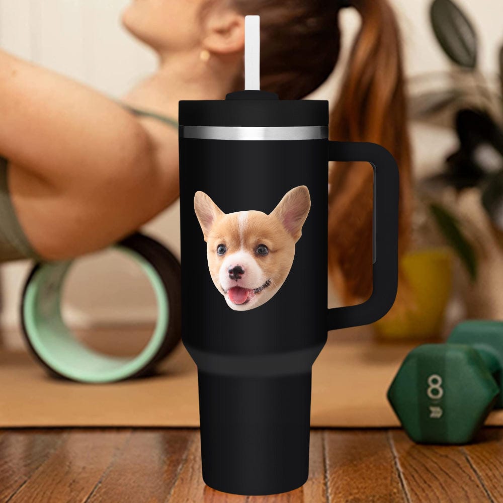 Personalised 40oz Insulated Mug with Handle & Straw | Custom Photo Travel Cup