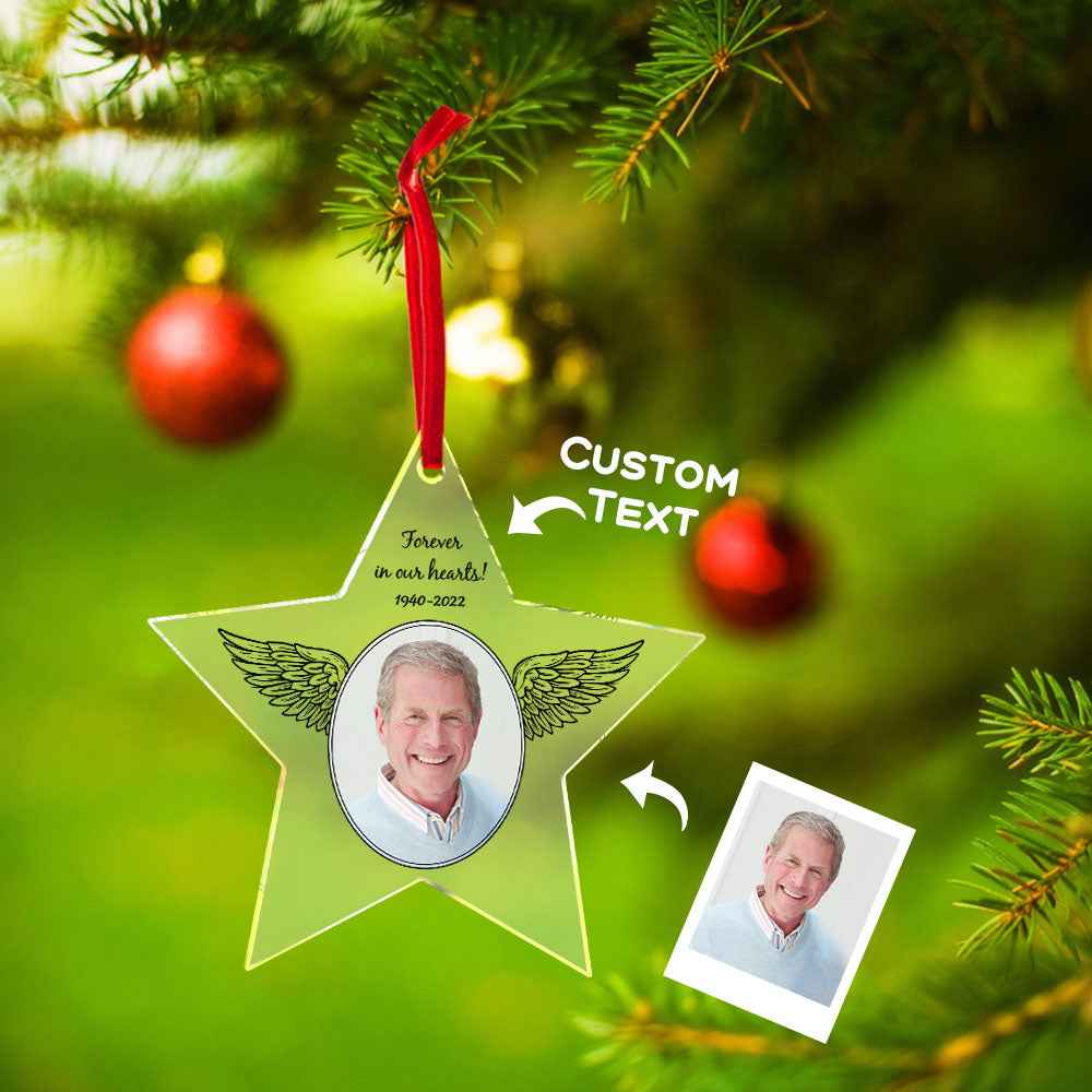 Custom Photo Angel Decoration Star Shaped Hanging Acrylic Ornament Christmas Day Memorial Gift