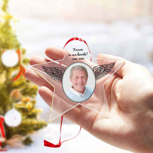 Custom Photo Angel Decoration Star Shaped Hanging Acrylic Ornament Christmas Day Memorial Gift