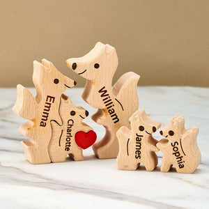 Puzzle In Legno Per Famiglie Di Volpi Con Nomi Personalizzati, Regali Per L'inaugurazione Della Casa