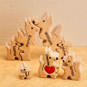 Puzzle In Legno Per Famiglie Di Volpi Con Nomi Personalizzati, Regali Per L'inaugurazione Della Casa